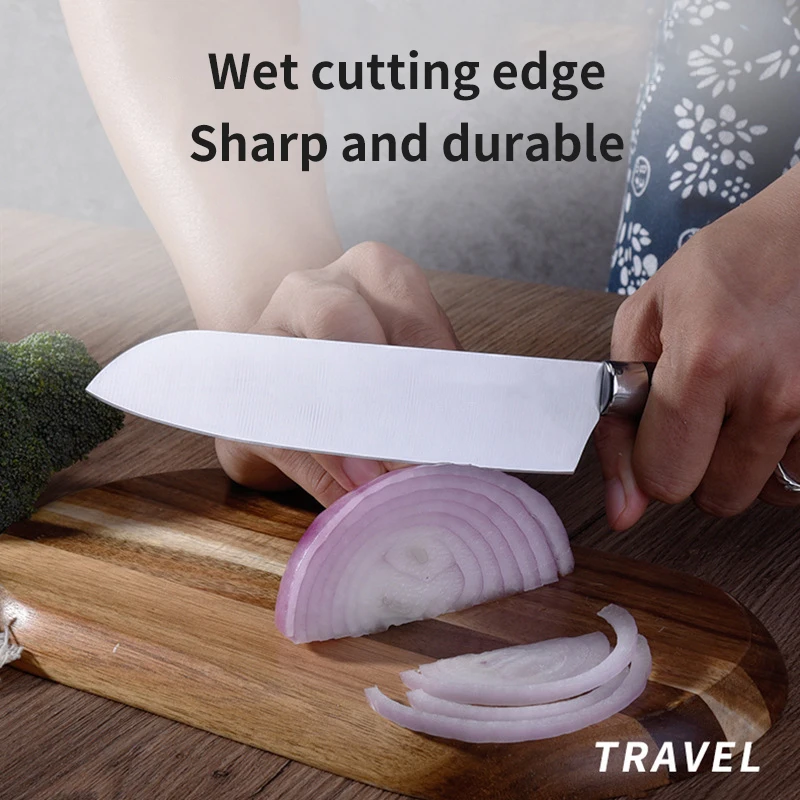 Wholesales 7 piece kitchen knives set cooking accessories black ABS handle Cleaver Knife with sharpener acrylic block