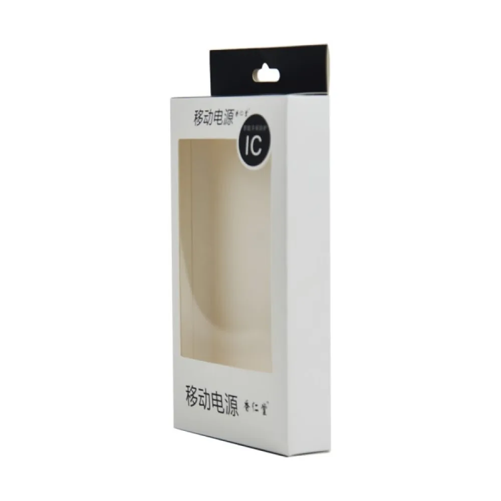 Custom Printing Hanging Hook Hole Die Cut Clear PET Window Tuck Top Powder Bank Retail Boxes for Phone Accessories Packaging