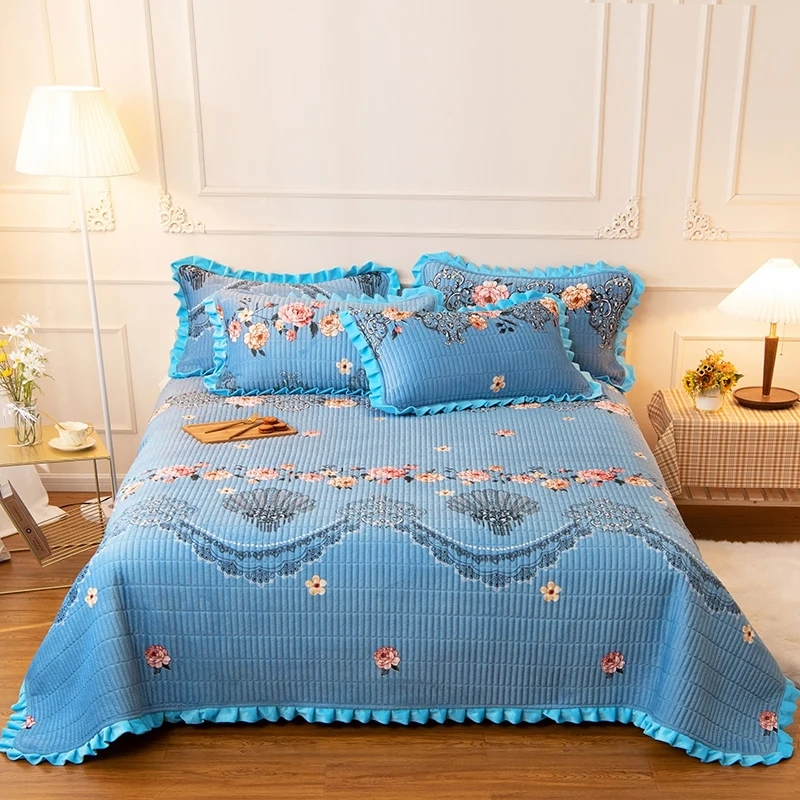 New Crystal Velvet Quilted Bed Cover Super Soft Warm Bedspread Velvet Bedding Set