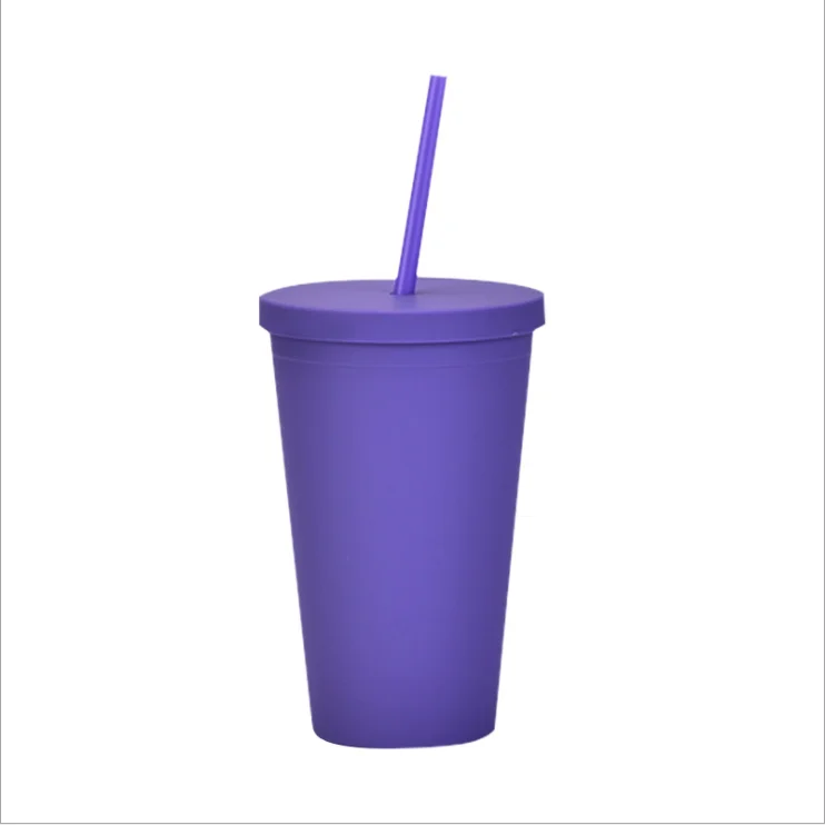  2021 Amazon горячая Распродажа двойные настенные матовые тонкие тумбы 16oz/450ml пастельные цветные акриловые чашки с крышками и