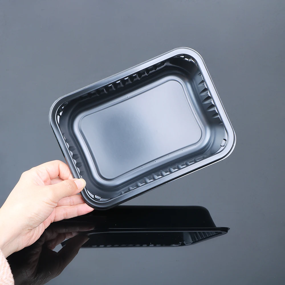 disposable black plastic oven safe supplier cpet food meal tray