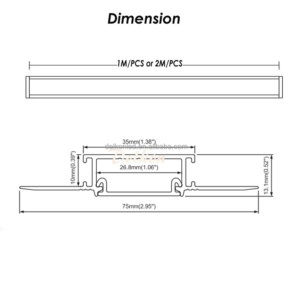 75*13mm Plaster Led Profile With Long Diffuser Drywall Led Profile Strip Housing Aluminum Led Channel for 12.5mm Thick Drywall