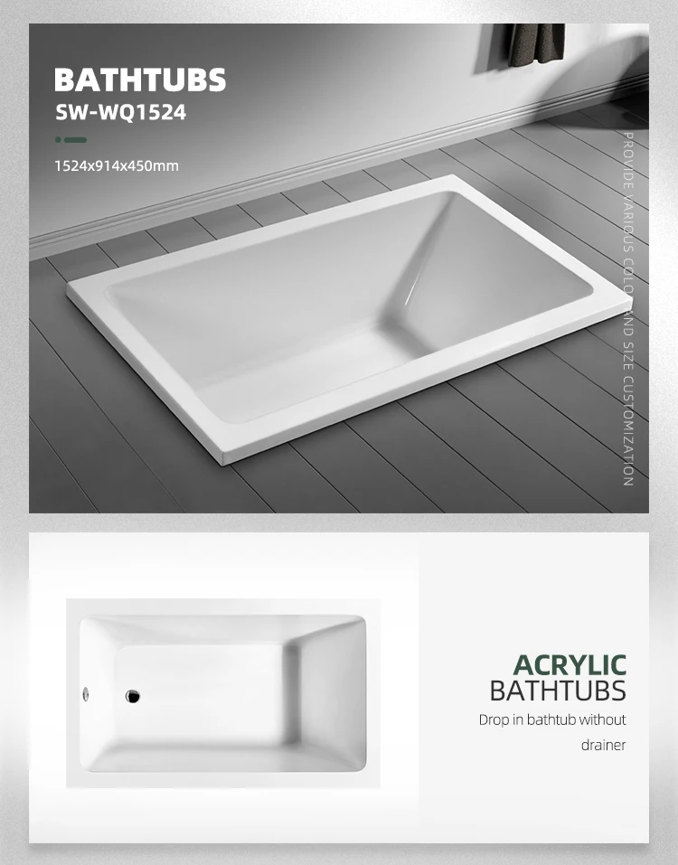 Acrylic walk-in bathtubs Underscore Rectangle Drop-In Bathtub in White