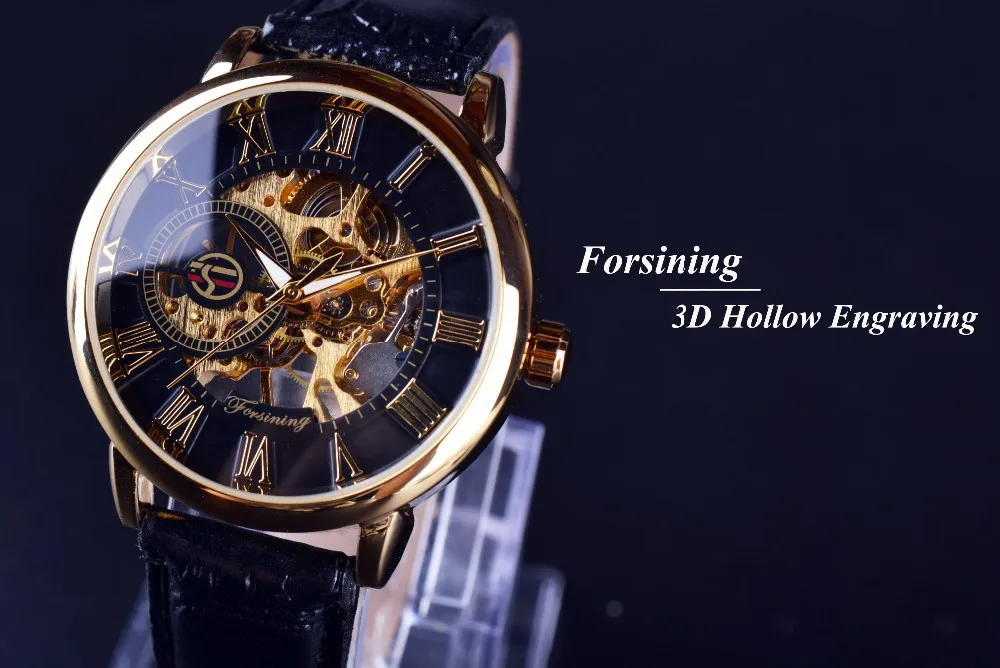 Forsining gold Skeleton Mechanical automatic movemet luxury oem men watch