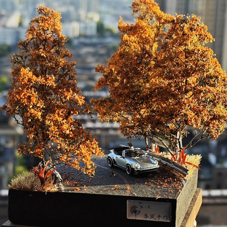 Simulation sand table scene 64 scale autumn curve road model micro-landscape tabletop decoration