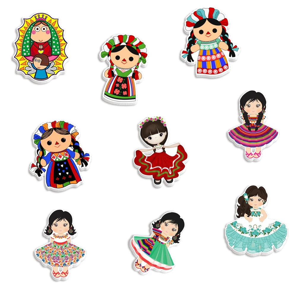 customizable resin planars mexico girl cartoon character printed resin jewelry art