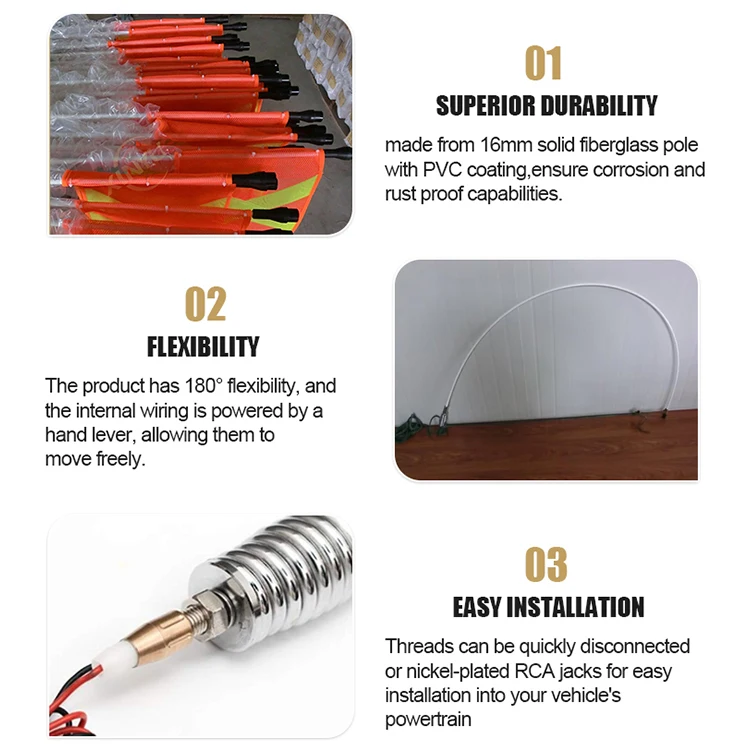 Customized Heavy Duty Mining Safety Whips Flag Pole Light With Spring Antenna Used In Mine Site For Warning Led Whip