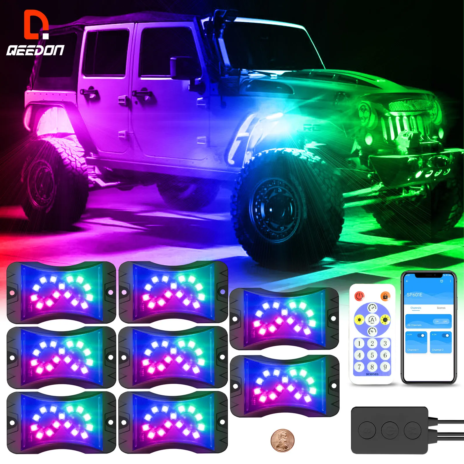 2022 NEW 8 Pods LED Rock Lights LED Underglow Light for Car Truck ATV UTV SUV Offroad Boat Underbody Glow Trail Lamp white