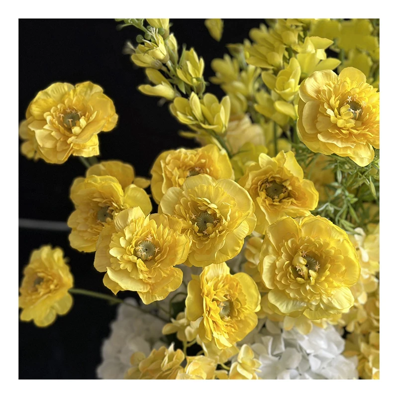 Свадебный отель Цветочная композиция 4 головы желтый Ranunculus искусственный цветок