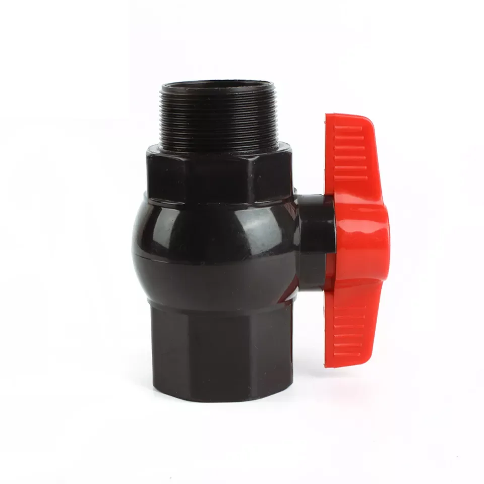 Китайский Высококачественный компактный шаровой кран из ПВХ с красной ручкой, черный, 1-2 дюйма