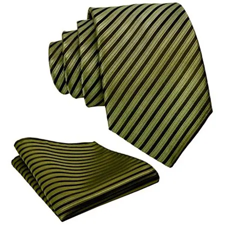 classic dark green and black striped silk neck tie and pocket square set with  quality qssurance