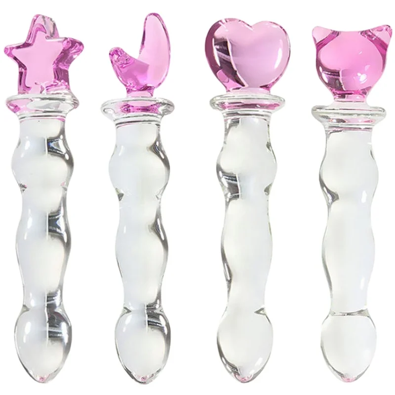 Crystal Penis Butt Anal Plug Bead Love Wand Masturbation Dildo G-spot Anus Stimulation Stick Glass Anal Plug for Women Sex Toys