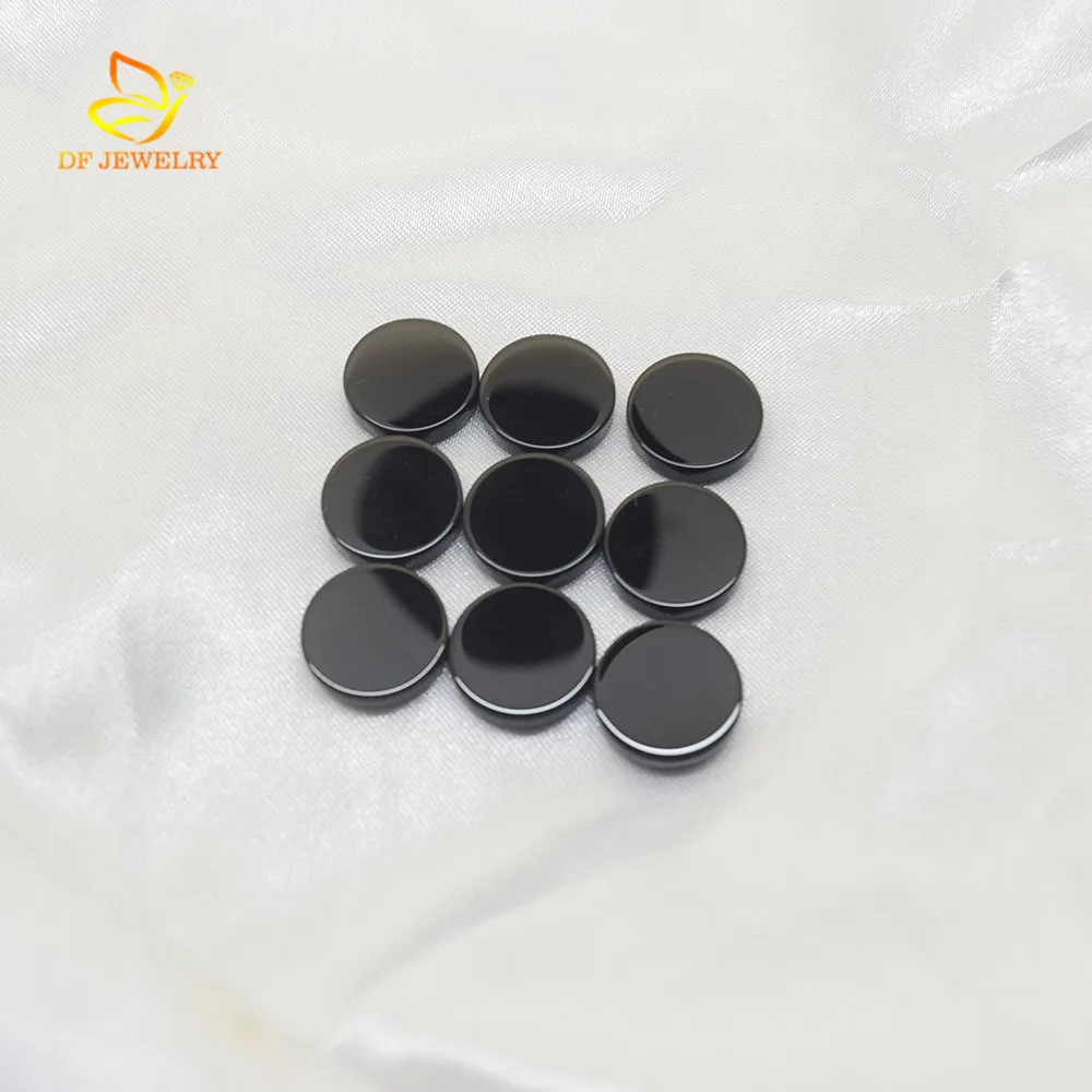 Round Double Flat Natural Black Agate For Earrings