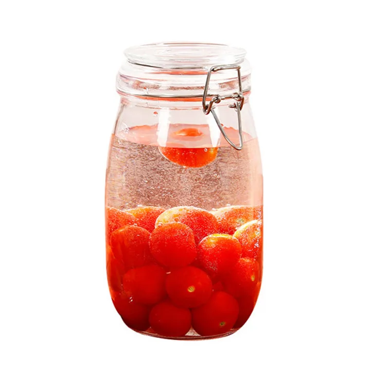 500-5000 мл Круглый цилиндр с широким горлышком прозрачная стеклянная банка для медового варенья хранения соуса чили пустая бутылка уплотнением откидная крышка/крышка