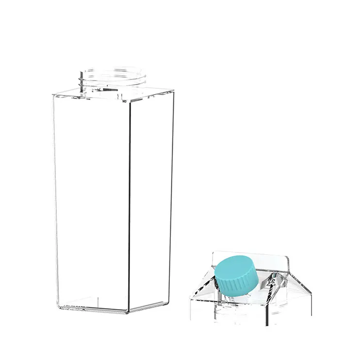 Fashion sports milk carton shape box square kids plastic my drinking acrylic transparent clear water bottle milk carton with Lid