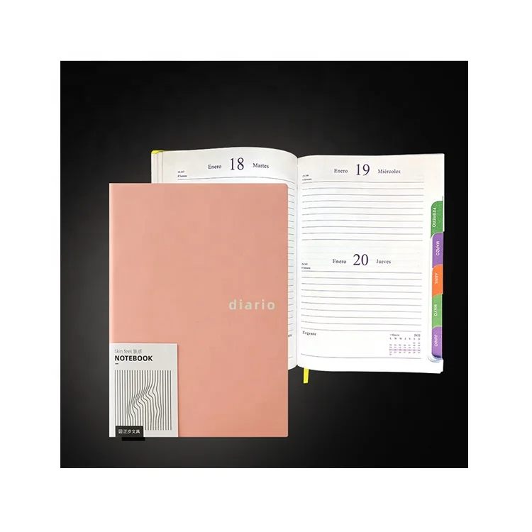 Wholesale journal Planners and notebooks custom a5 soft cover notebook Pink PU leather Spanish diario 2022 for girls