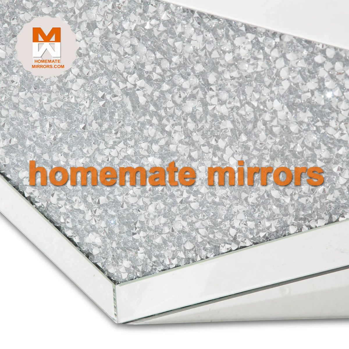 Popular Competitive Geo Mirror Box Coffee Table  with Crush Faux Diamond