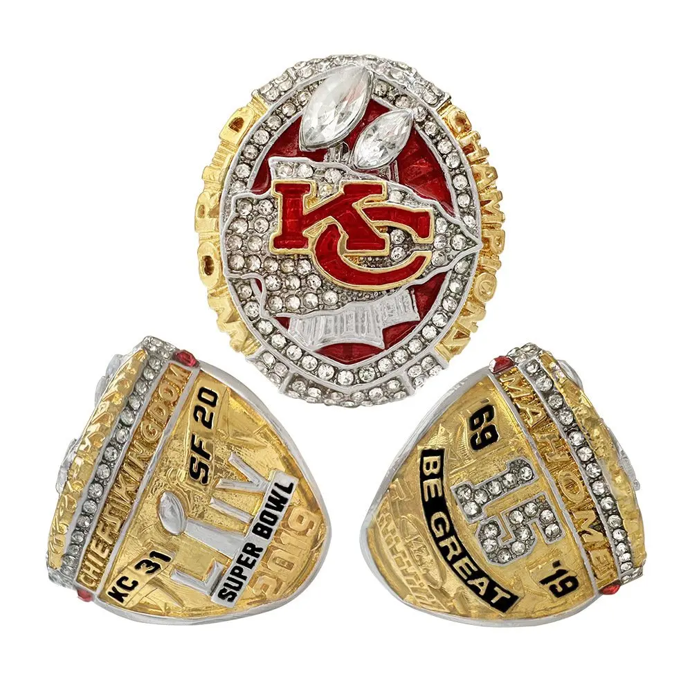 Unisex Alloy Gemstone Jewelry for Fans for Anniversaries 2019 NFL Kansas Chiefs Championship Rugby Rings
