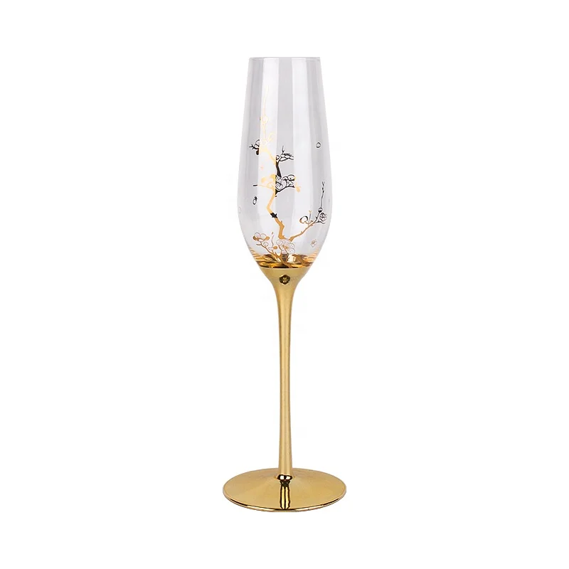 Handmade Customized Novelty Half Gold Electroplated Gold Logo Printing Personal Champagne Flutes For Wedding Gift