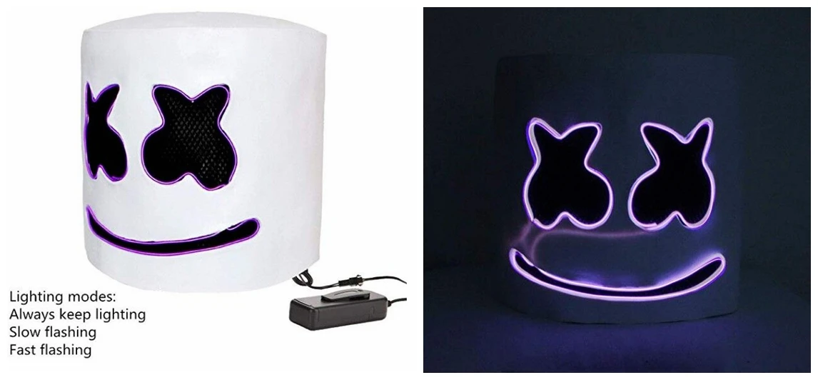 Wholesale LED glowing EL wire Costume  Halloween mask marshmallow dancing cotton candy party mask