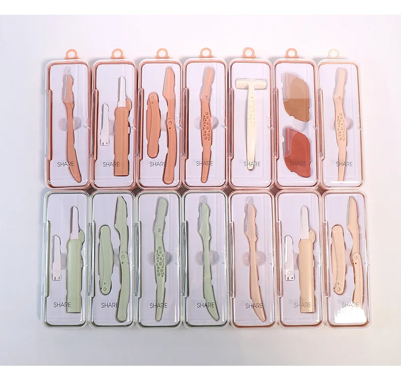 SBelle Private Label Safety Portable Green Pink Eyebrow Razor Trimmer With Box