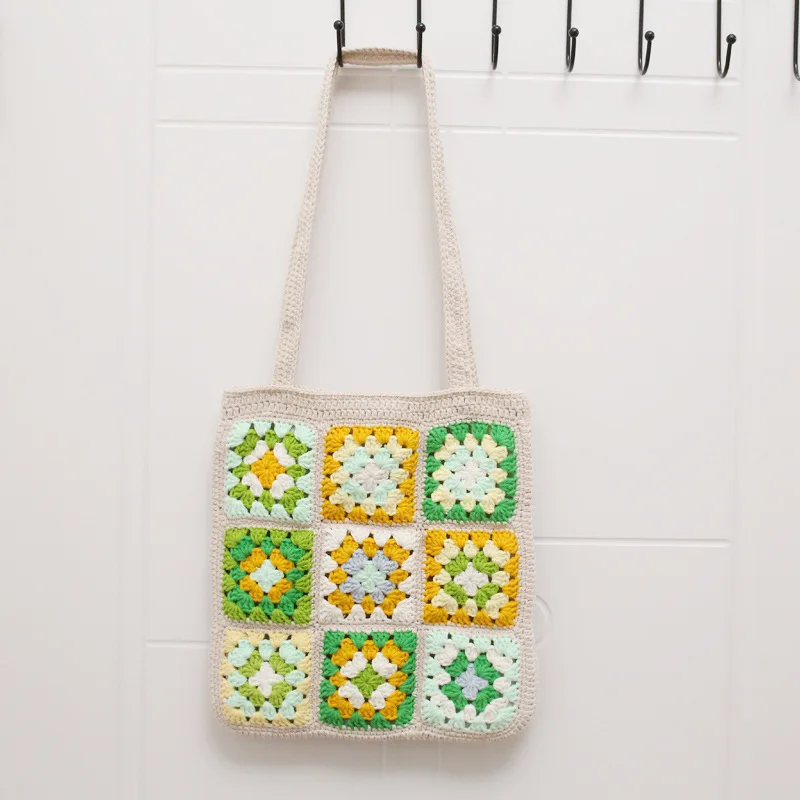 New Arrival Designer Handmade Retro Knitted Bag Granny Square Purse Bohemian Crochet Tote Bag