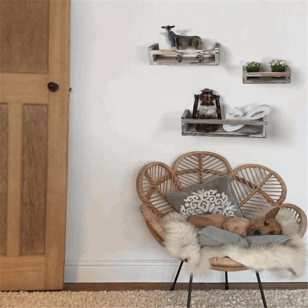 Set of 3 rustic multifunctional durable high quality wall mount solid wood floating corner shelves set