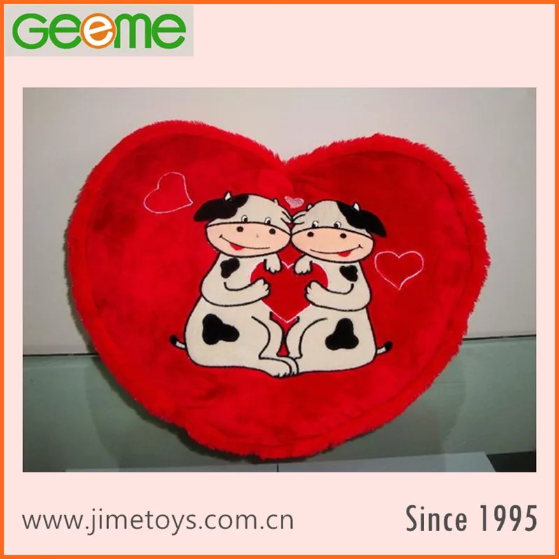 JM7876-4 Red Heart Shaped Pillow with Embroidering Double Dog Wedding