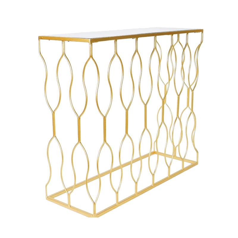 Metal Mirrored Console Table Golden Nest Table Set Luxury Living Room Hallway Table For Home Decoration