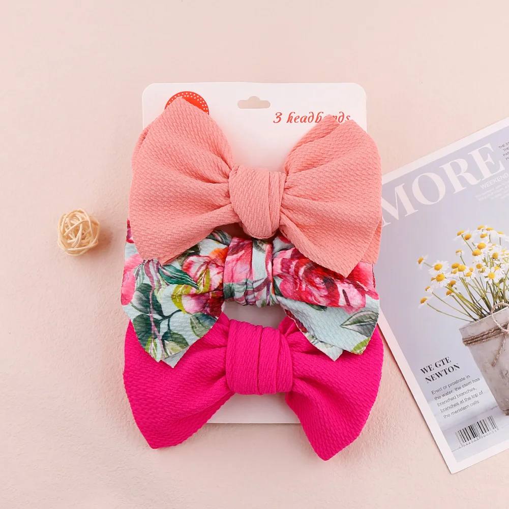 3Pics/Set Baby Messy Bow Headband Set Printed Color High Stretch Elastic Baby Headband Set Top Selling Fabric Hair Accessories