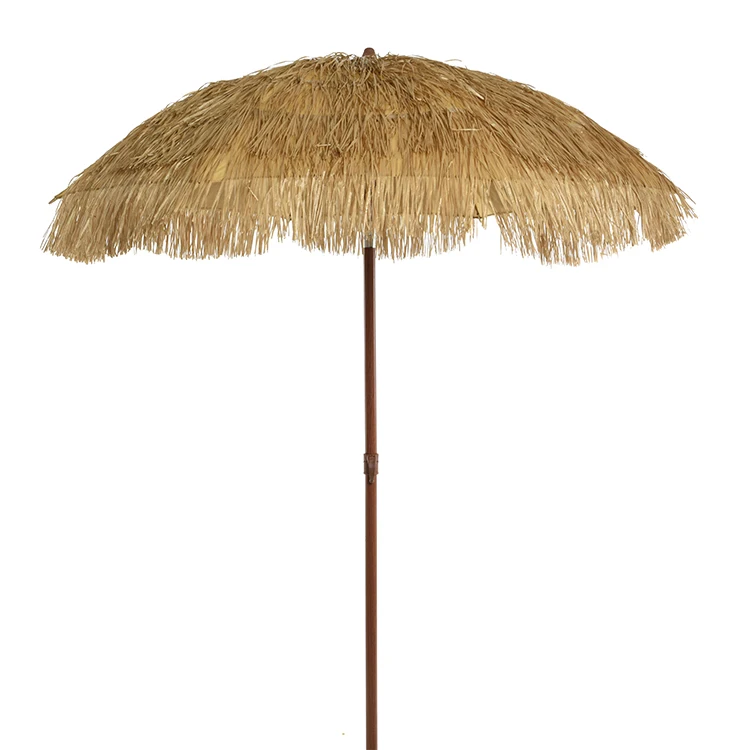 Outdoor 180CM Round Beach Hawaii Hula PP Grass Straw Tiki Thatched Umbrella with Wood Finish