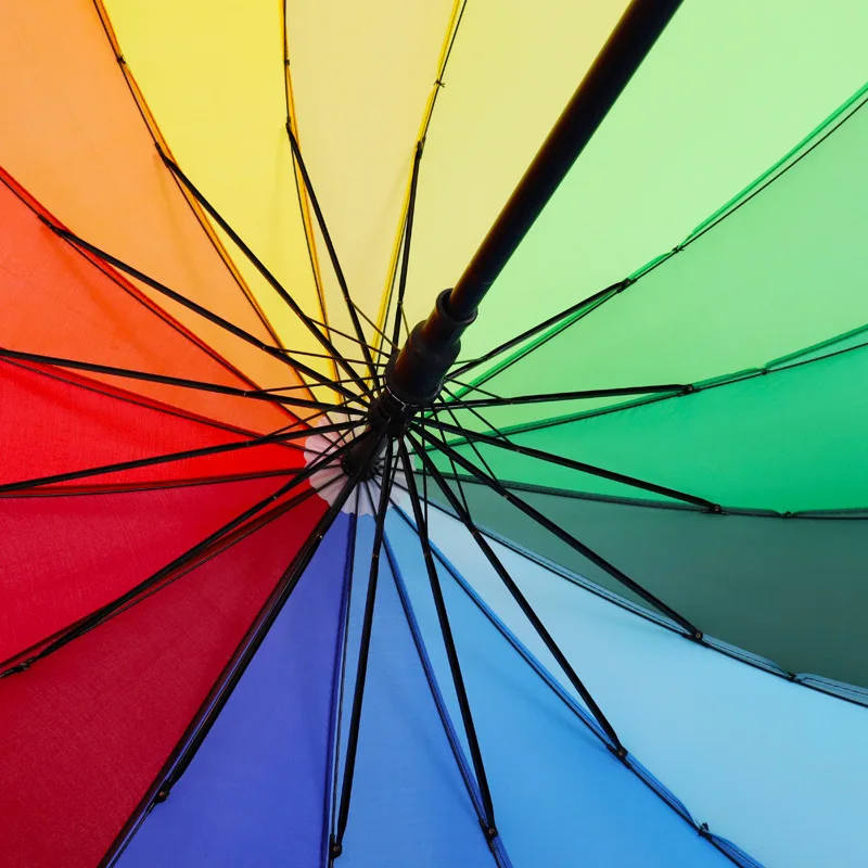 Rainbow Colorful 16K Windproof Golf Umbrella Long Handle Women Automatic Opening Custom Logo Light Weight Rain Guarda Chuva