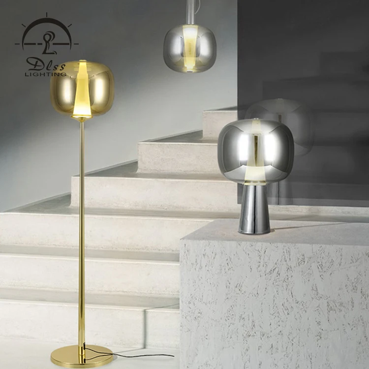Modern classic hotel project standing long gold iron glass LED floor lamp