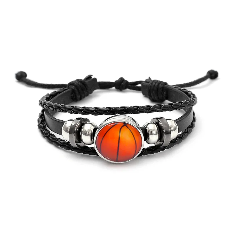 Trendy Personalized Leather Bracelet Ball Sports Style Soccer Basketball Fan Leather Bracelet For Man