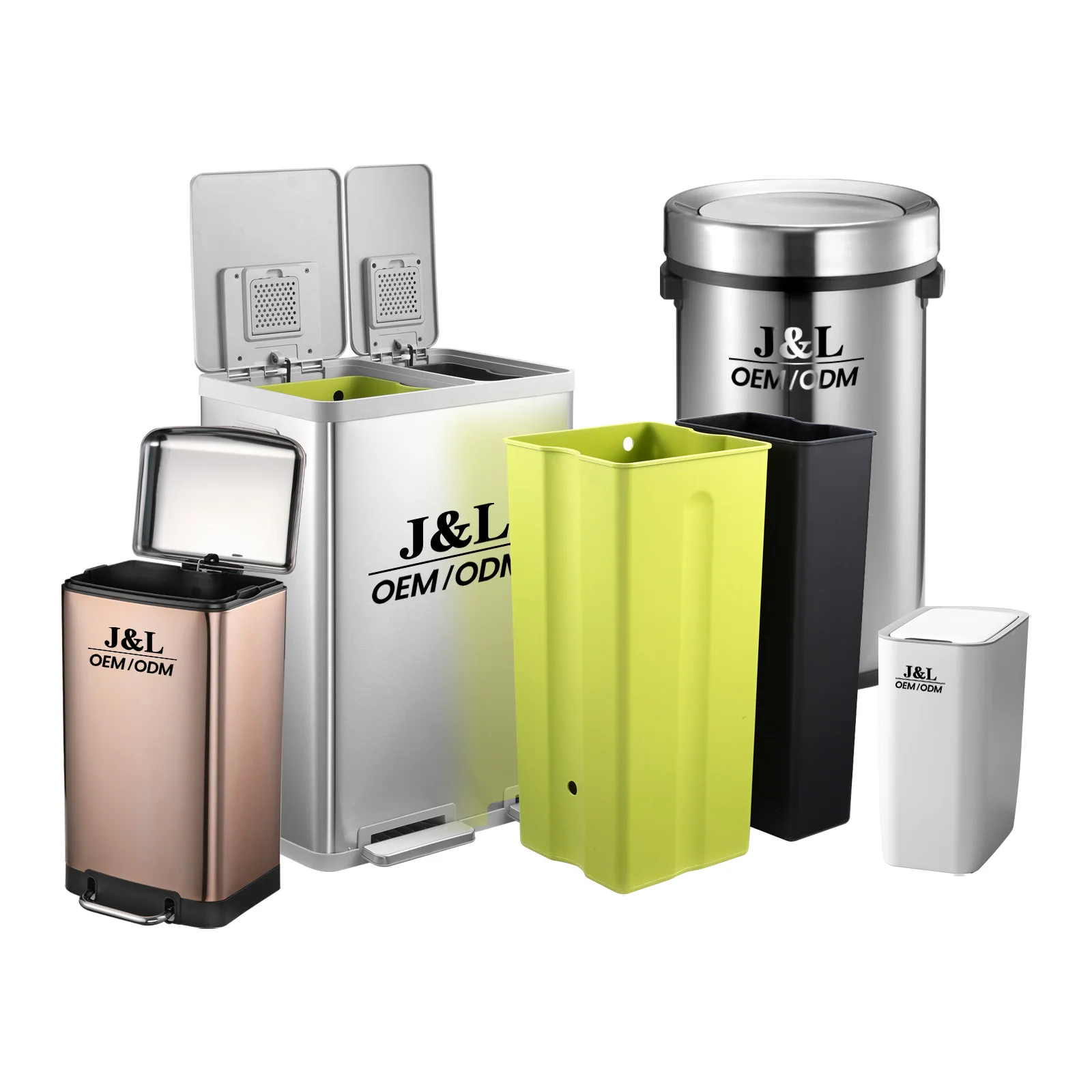 JILI Dual Steel Bin: 38L+22L stainless steel, elegantly divides waste. Transforms home mgmt for seamless recycling & disposal
