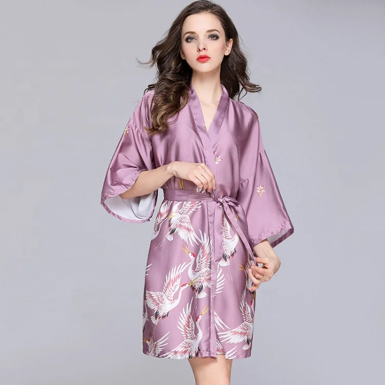 
High quality Chinese silk rose gold longues satin robe for bridal party 