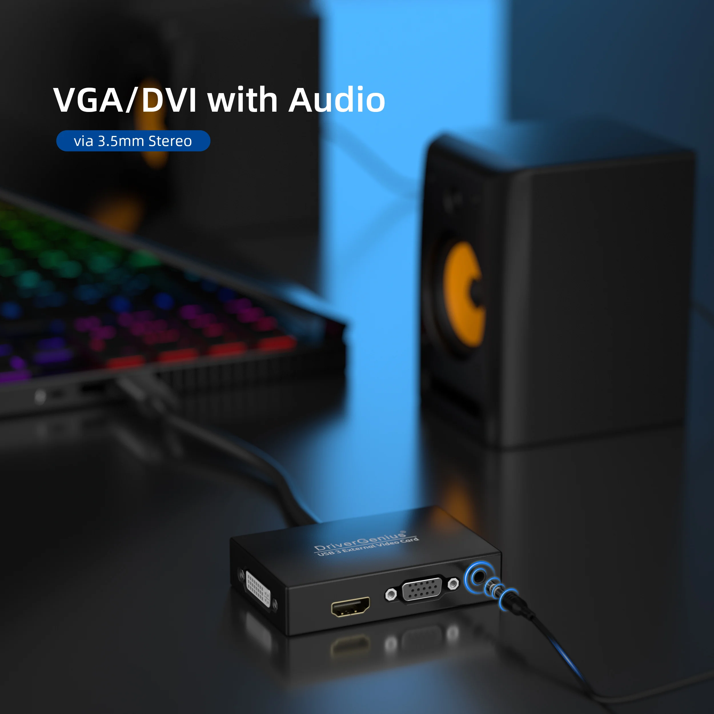 USB 3.0 to HD-VGA-DVI External Video Card Adapter with 3.5mm audio port