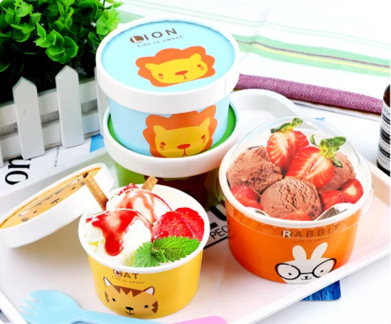 Various Food Grade Custom Printed 3/5/8/16/18 Oz Disposable Ice Cream Paper Gelato Cups With Lid And Spoon