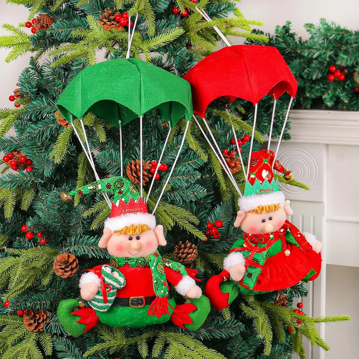 Linda New Christmas Parachute Doll Decoration Pendant Fabric Christmas Skydiving Window Christmas Tree Charm Gift
