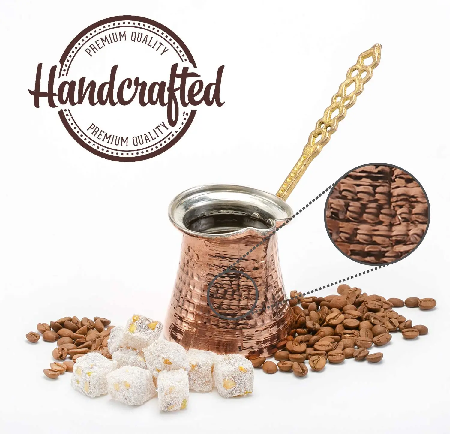 Sample Available 330ml Turkish Coffee Pot Greek Arabic Coffee Maker Hammered Aluminum plated copper Pot Stove Top Coffee Maker