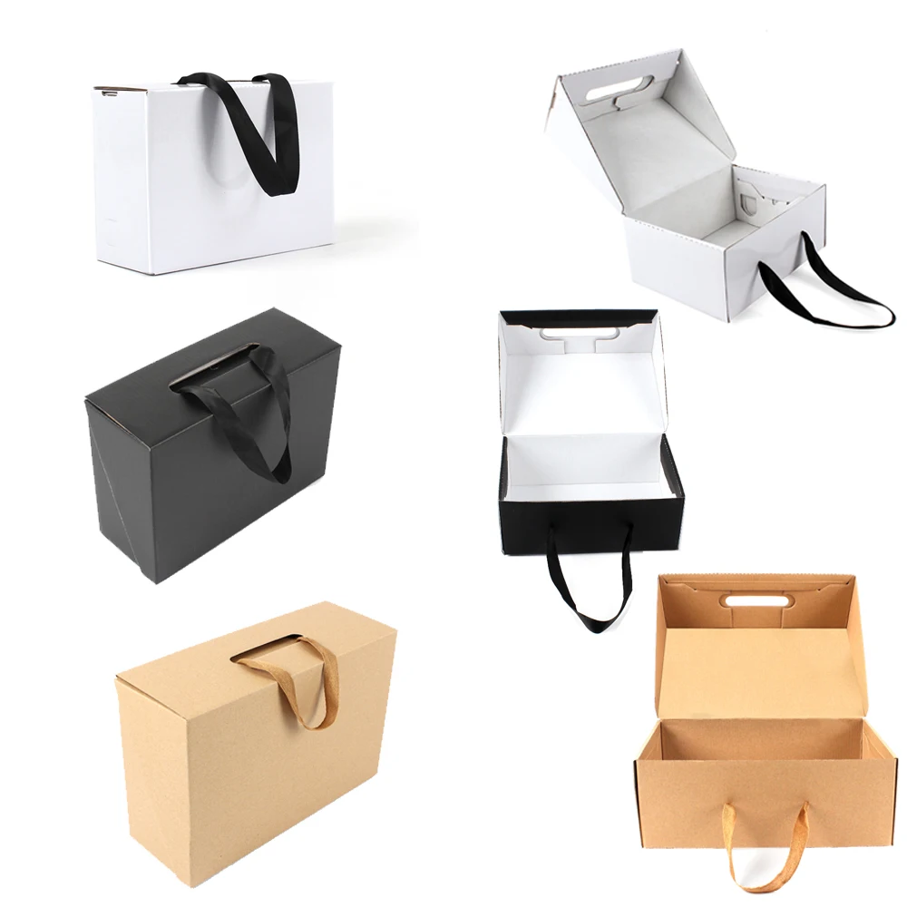 Custom Corrugated Cardboard Handbag Boots Heel Sneaker Sho Packaging Boxes With Ribbon Handle