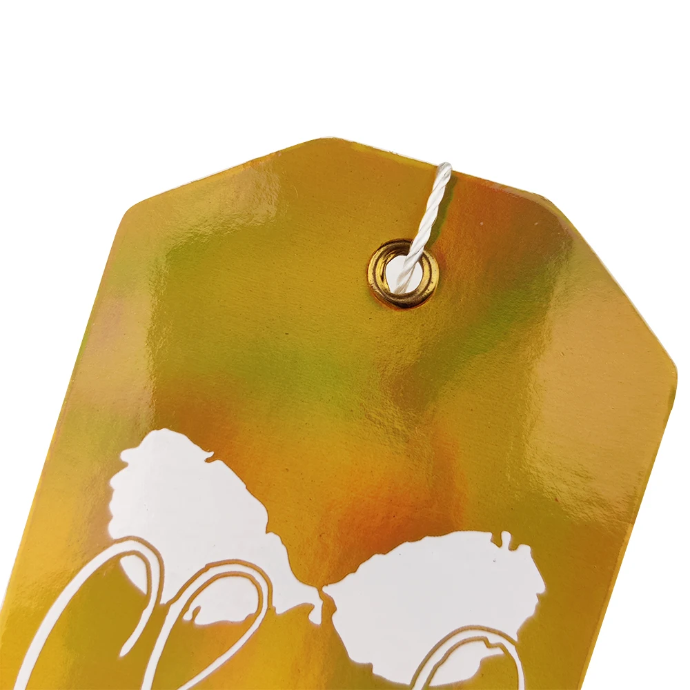 Factory Custom Holographic Hang tag Colorful Hanging Label Hologram Paper Hang Tag  for Clothing Garment with metal hole