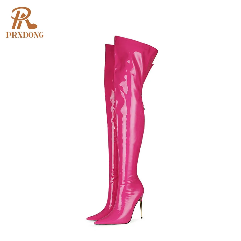 
Patent Leather Sexy Women Autumn Winter Over-the-Knee Boots Lady Shoes Pointed Toe Thin High Heel Zipper Party boots Plus Size 