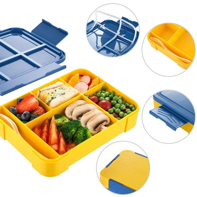 HYRI 2024 Popular Lunch Box With 6 Compartments Bpa-Free Bento Children Microwave Heating Reusable Lunch Snack Containers