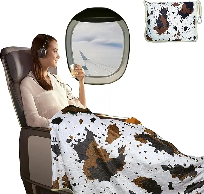 OEM 100% Polyester 4-in-1 Soft Checkerboard Pattern Plaid Travel Blanket with Portable Zipper Bag Custom Logo