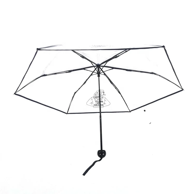 19inch  Custom Three Fold Transparent Poe wholesale Umbrella with custom logo prints