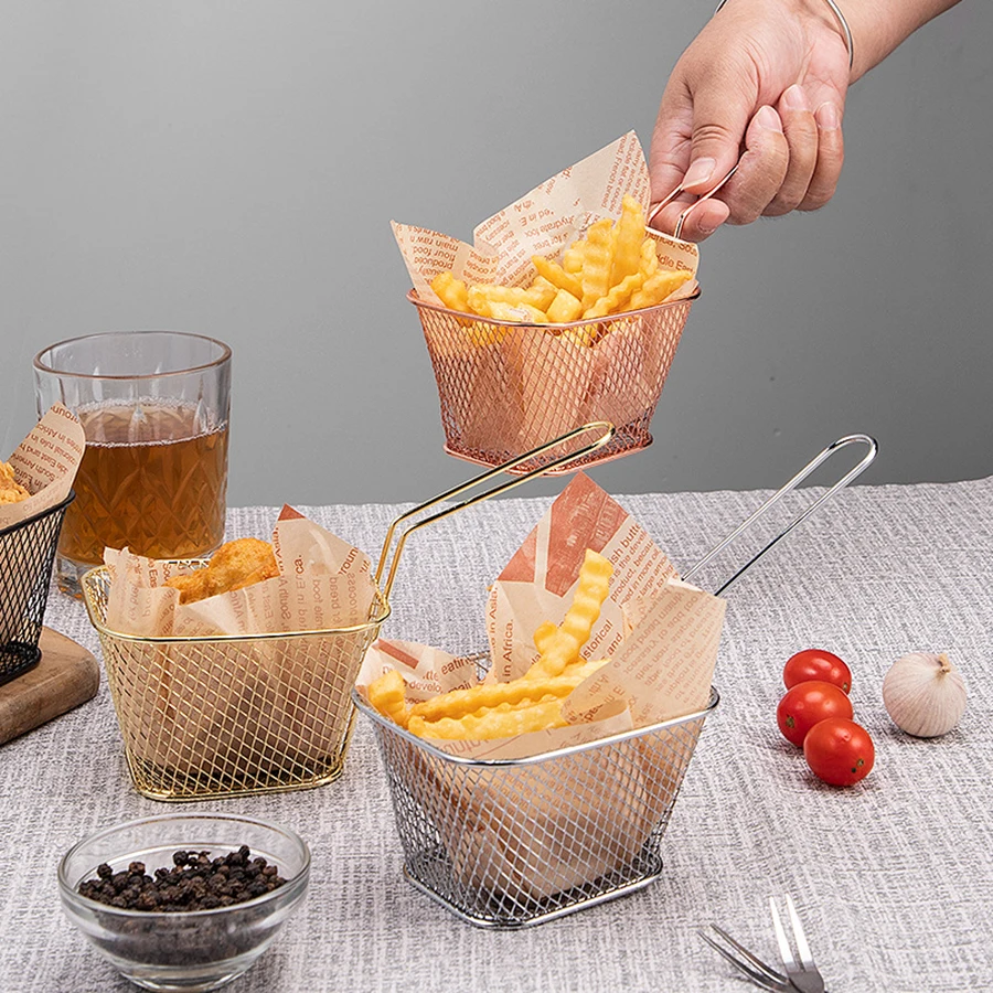 Manufacture square mini stainless steel French fries  basket sieve restaurant  fry basket