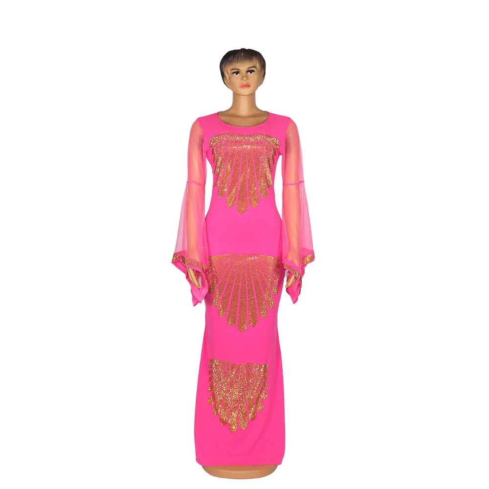 Wholesale high quality fashion mesh flared sleeves slim plus size casual mermaid maxi dresses south africa