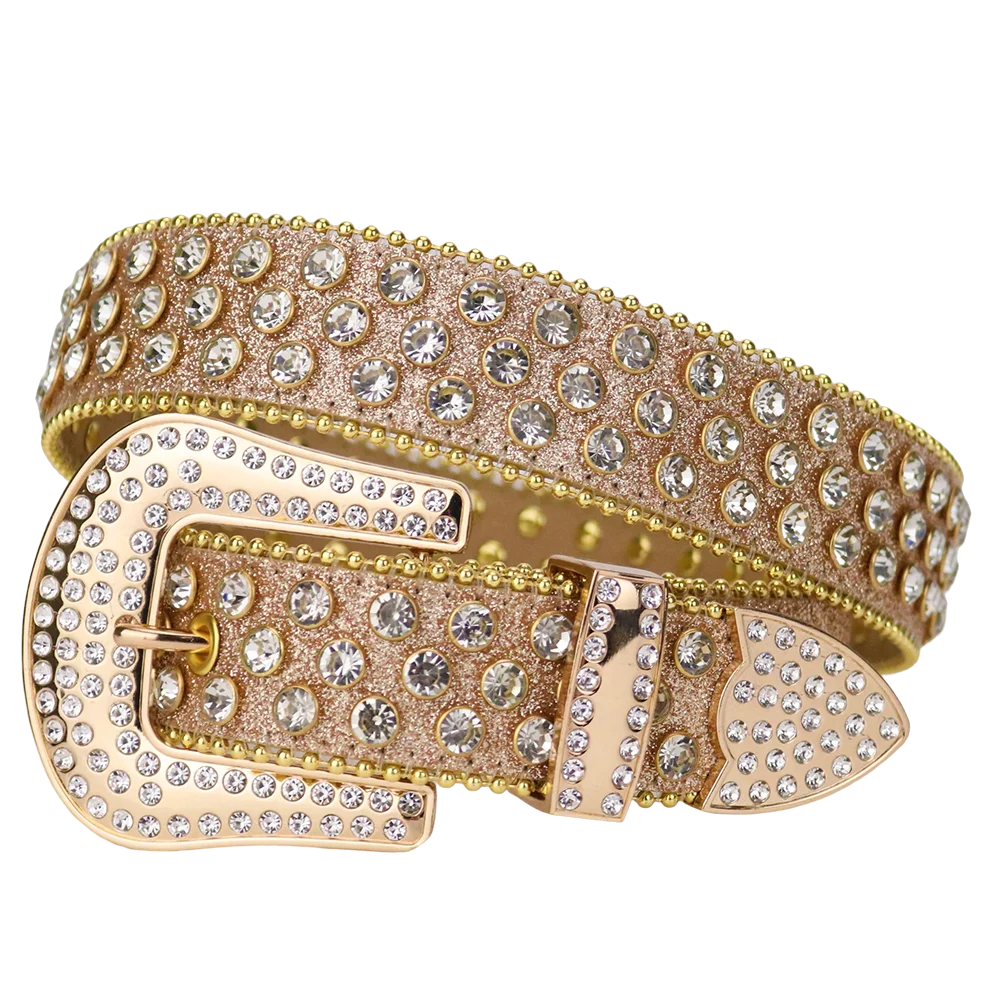 TENGMEI Bling Bling Designer Western Rhinestone Belts For Women Diamond Shinning Belt Gold Cowgirl Crystal Belts For Jeans