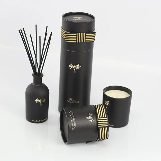 Wholesale  popular black tubular wedding gift candle box luxury soy wax scented glass jar candles